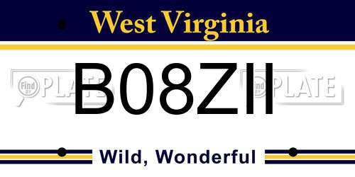 B08ZII West Virginia License Plate