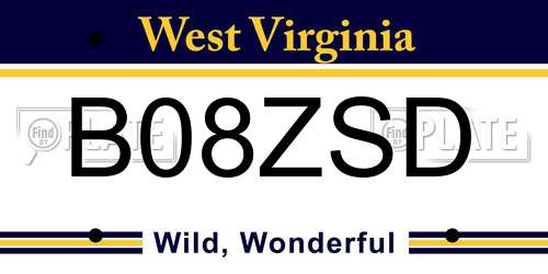 B08ZSD West Virginia License Plate