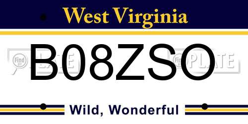 B08ZSO West Virginia License Plate