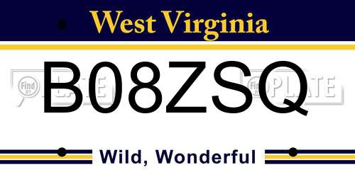B08ZSQ West Virginia License Plate