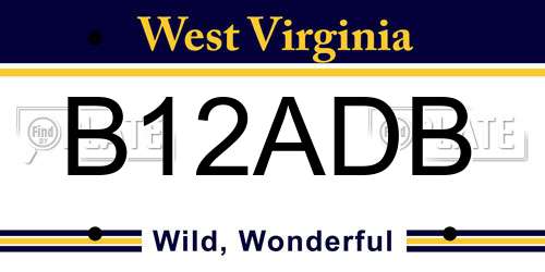 B12ADB West Virginia License Plate