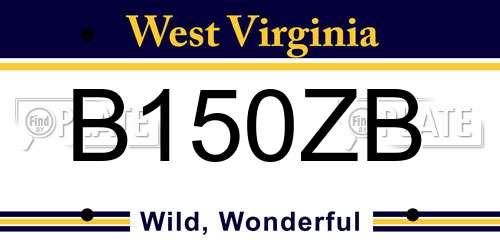B150ZB West Virginia License Plate