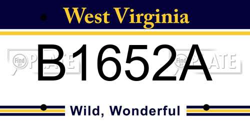 B1652A West Virginia License Plate