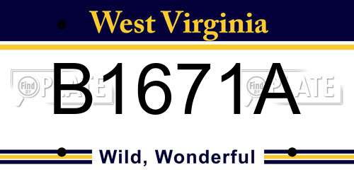 B1671A West Virginia License Plate