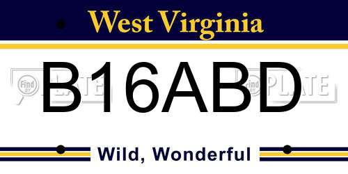 B16ABD West Virginia License Plate