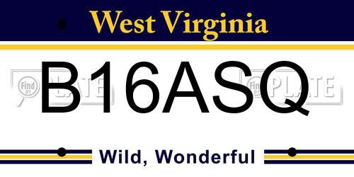 B16ASQ West Virginia License Plate