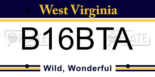 B16BTA West Virginia License Plate