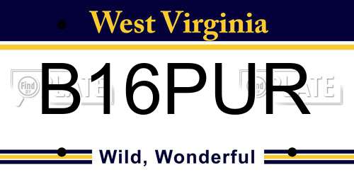 B16PUR West Virginia License Plate