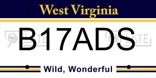 B17ADS West Virginia License Plate