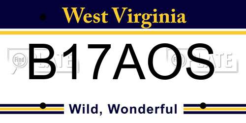 B17AOS West Virginia License Plate