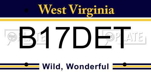B17DET West Virginia License Plate