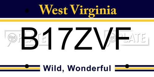 B17ZVF West Virginia License Plate