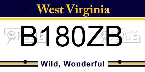 B180ZB West Virginia License Plate
