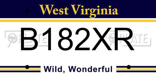 B182XR West Virginia License Plate