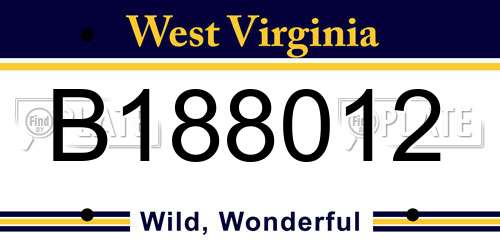 B188012 West Virginia License Plate