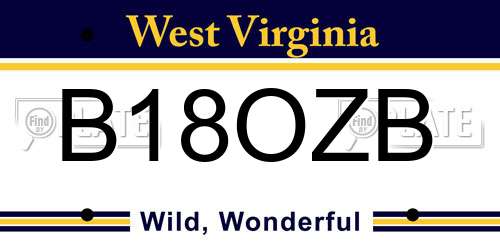 B18OZB West Virginia License Plate