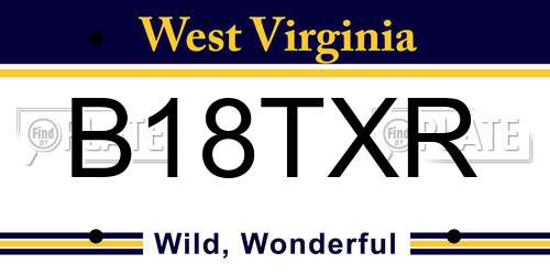 B18TXR West Virginia License Plate