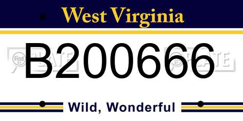 B200666 West Virginia License Plate