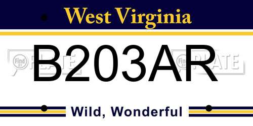 B203AR West Virginia License Plate