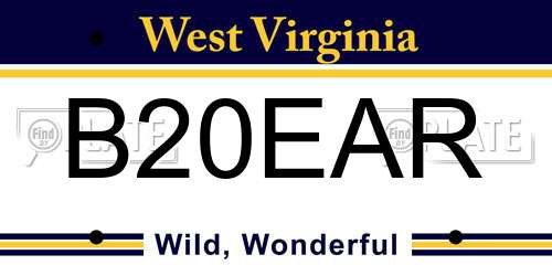 B20EAR West Virginia License Plate