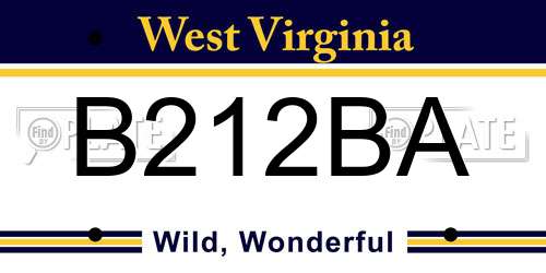 B212BA West Virginia License Plate