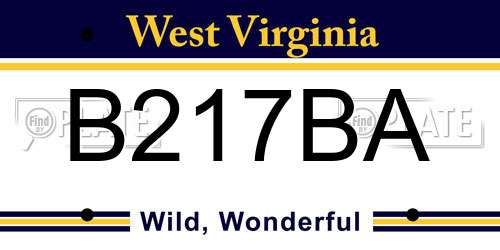 B217BA West Virginia License Plate