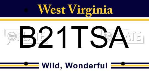 B21TSA West Virginia License Plate