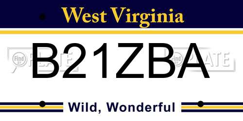 B21ZBA West Virginia License Plate