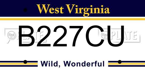 B227CU West Virginia License Plate