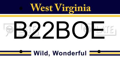 B22BOE West Virginia License Plate