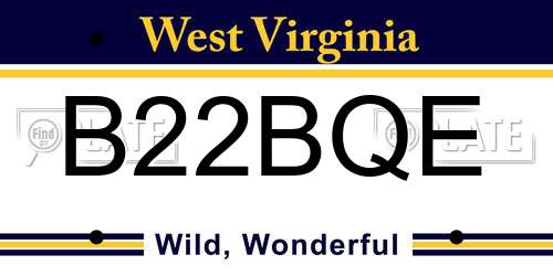 B22BQE West Virginia License Plate