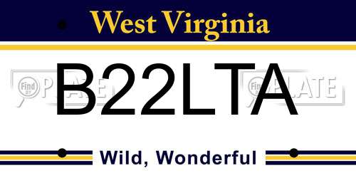 B22LTA West Virginia License Plate