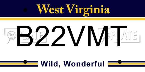 B22VMT West Virginia License Plate