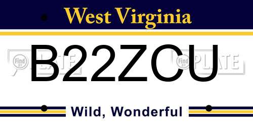 B22ZCU West Virginia License Plate