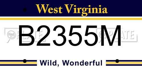 B2355M West Virginia License Plate