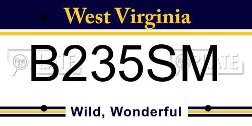 B235SM West Virginia License Plate