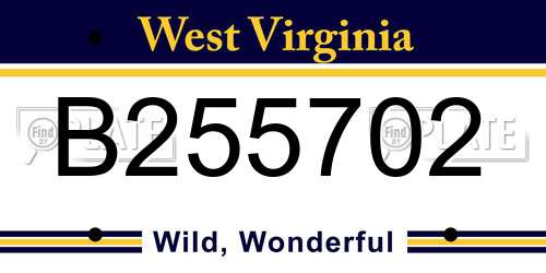 B255702 West Virginia License Plate