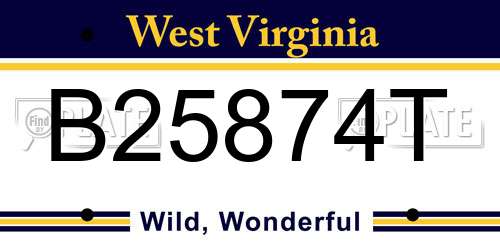 B25874T West Virginia License Plate