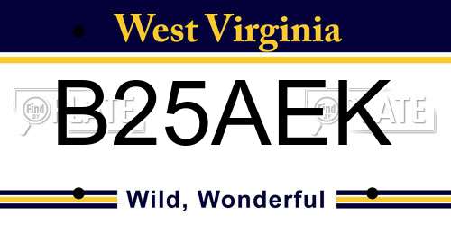 B25AEK West Virginia License Plate