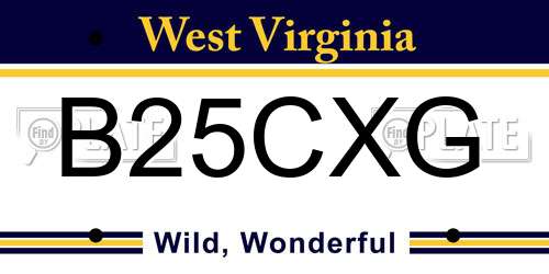 B25CXG West Virginia License Plate