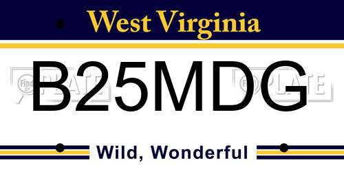 B25MDG West Virginia License Plate
