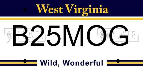 B25MOG West Virginia License Plate
