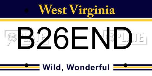 B26END West Virginia License Plate