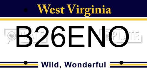 B26ENO West Virginia License Plate