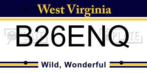 B26ENQ West Virginia License Plate