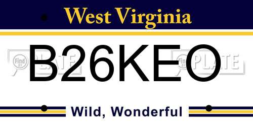 B26KEO West Virginia License Plate