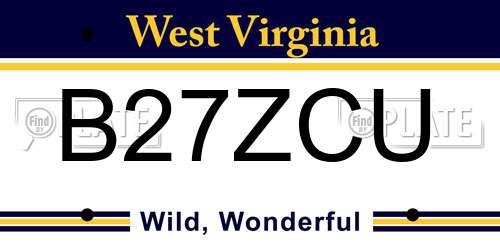 B27ZCU West Virginia License Plate