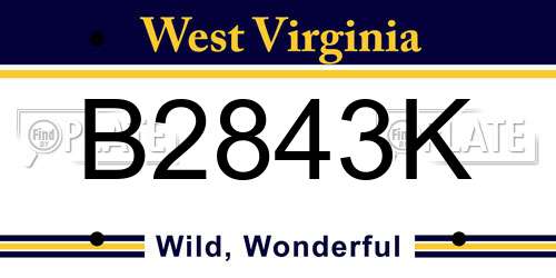 B2843K West Virginia License Plate