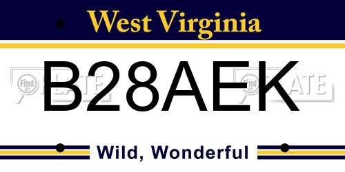 B28AEK West Virginia License Plate