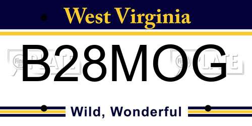 B28MOG West Virginia License Plate